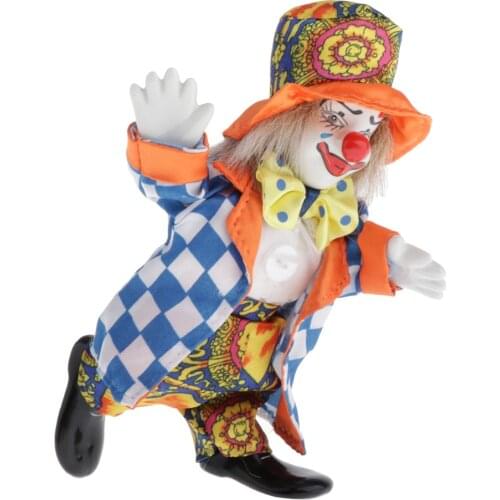 6.3'' Standing Clown Porcelain Doll Harlequin Doll with Colorful Costume for Christmas Kids Toys Gift