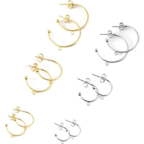 6pcs/lot Stainless Steel Gold Plated Hoops Earrings Big Circle Ear Wire Hoops Wires For Jewelry Findings