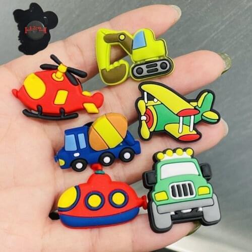 6PCS PVC Cartoon Cars Fridge Magnetic Sticker Transportation Excavator Helicopter Spaceship Refrigerator Magnets Note Sticker