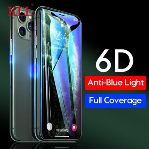 6D Curved Anti Blue Light Screen Protector for iPhone 11 Pro Max X Xs Max Xr Full Cover Tempered Glass for iPhone 8 7 6 6s Plus