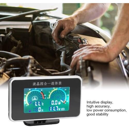 Car Voltmeter Instrument DC 9V-36V 4-In-1 Car LCD Digital Display Voltmeter Fuel Gauge Water Temp Oil Pressure Meter
