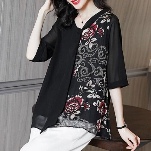 Women Spring Summer Style Blouses Shirts Lady Casual Short Sleeve Patchwork Flower Printed Blusas Tops DD8810