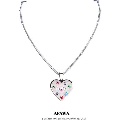 Eyes Stainless Steel Islam Colorful Heart Turkey Eye Chain Necklaces Silver Color Necklaces Jewelry colgante corazon 5227S01