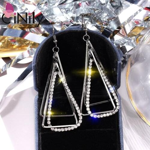 CiNily 4 Tone Luxury Big Tear Drop Earrings Cubic Zircon Full Crystal Stone Triangle Dangle Earring Party Hiphop Fashion Jewelry