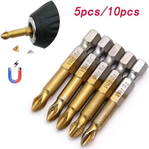 PH2 1/4 "hexagonal handle, titanium alloy coating, 50mm non-slip electric screwdriver, with magnetic tip of cross head