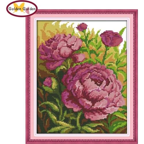 GG Oil Painting Peony Handcraft Needlework Embroidery Set Christmas Joy Sunday Counted Cross Stitch Patterns for Home Decoration