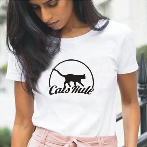 Harajuku Tee Shirt Femme Funny Cats Rule Print T Shirt Women Tops Casual Plus Size Summer Short Sleeve Tshirt Camiseta Mujer