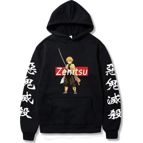 Harajuku Demon Slayer Anime Hoody Zenitsu Printed Hoodie Men Women Kawaii Clothes Casual 90s Long Sleeve Tops
