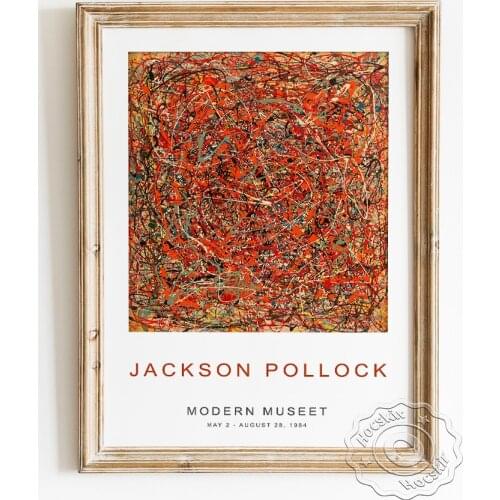Jackson Pollock Exhibition Drip Technique Museum Poster, Pollock Abstract Canvas Painting, Modern Gallery Art Prints Wall Decor