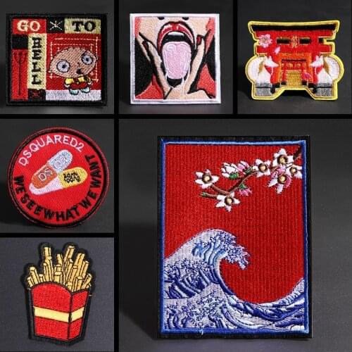 Square round cartoon red garment patches Down Jackets T-shirt pants ironing decals Personality epaulet Badge Hole repair