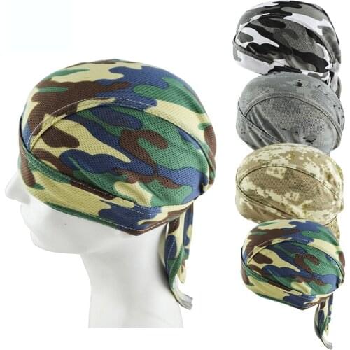 Summer Military hats Camouflage Pirate Hat mesh Helmet Bottom Long Tail Head Wrap Cycling Beanie Skull Cap
