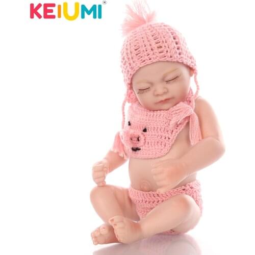 KEIUMI 11 Inches 27cm Mini Reborn Dolls Realistic Newborn Babies Lifelike Full Silicone Vinyl Girl Sleeping Toy Birthday Gifts