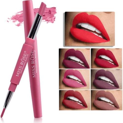 MISS ROSE Sexy Nude Color Double-ended Lip Pencil&Lipstick In 1 pc Waterproof Lipstick Pen Matte Long Lasting Lip Makeup TSLM1
