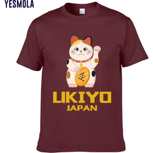 YESMOLA Men T Shirt Fortune Cat Short Sleeve Likiyo Japan Summer T-shirt Cotton Normal Sweatshirts Cute Cat Tshirt