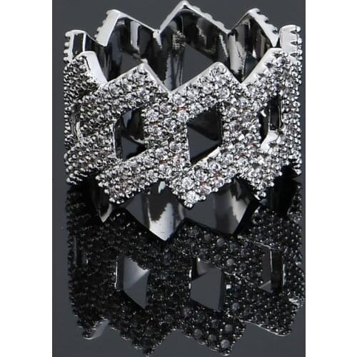 Hip Hop Iced Out Cuban Ring Mens Prong Setting Gold Silver Color Jewelry Bling Cubic Zirconia Ring Charm Jewelry