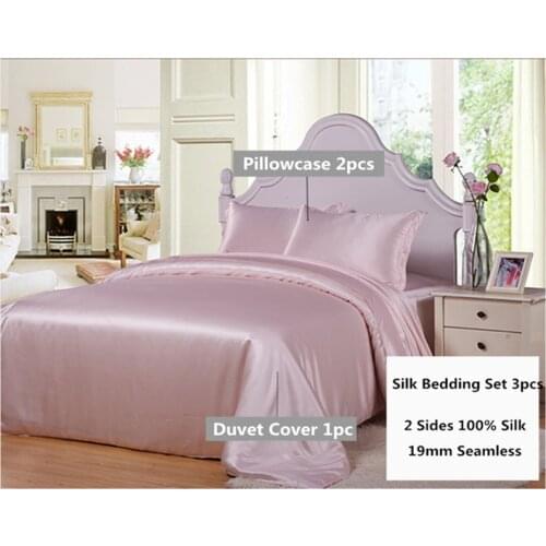 Silk Bedding Set 3PCS 19mm Seamless New 100% Mulberry Silk Duvet Cover Oxford Pillowcase Multicolor Multi Size ls030019006