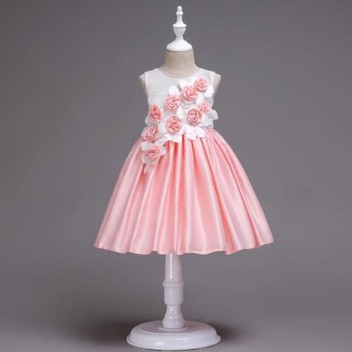 2019 New Arrival Knee-Length Girls in Flowered Dresses Applique Flower Childrens Elegant Dresses for Girls Dresses for the Comm