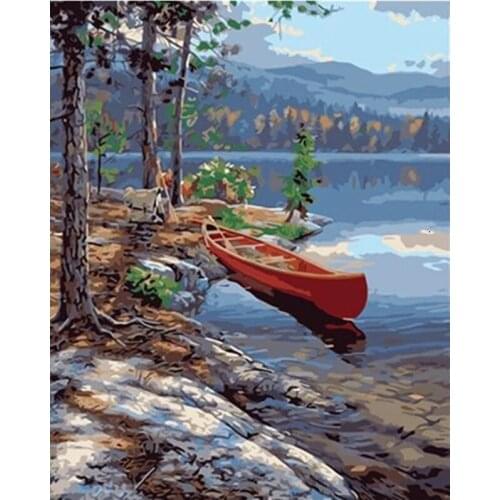 GATYZTORY Frame Painting By Number River Landscape Picture By Number HandPainted Unique Diy Gift Wall Art