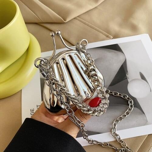 High Quality Silver Metal Shell Shoulder Bag Women Bags Mini Shell Crossbody Bags For Women Clutch Bag Coin Purses Coin Bags New