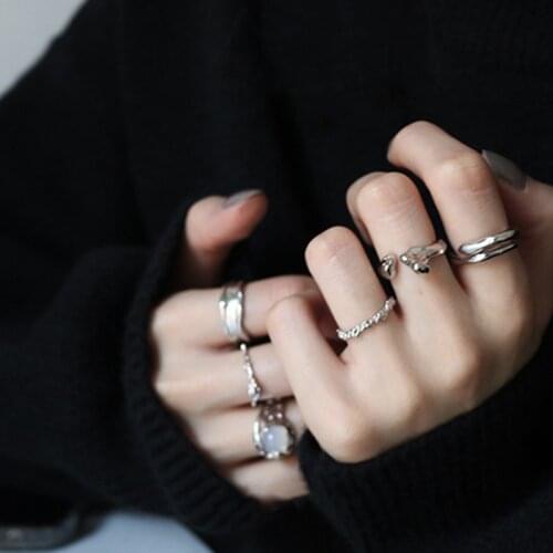 U-Magical High Street Double Layer Irregular Asymmetric Curve Metal Ring for Women Open Adjustable Index Finger Ring Jewelry