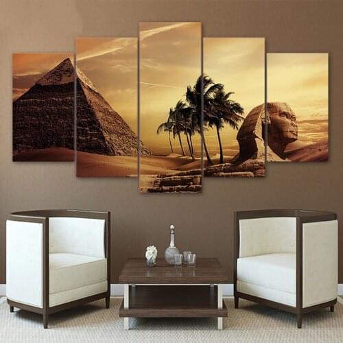 Vintage Home Decoration Egyptian Pyramids Sunset Desert Landscape Wall Art Pictures for Living Room Decor Canvas Painting