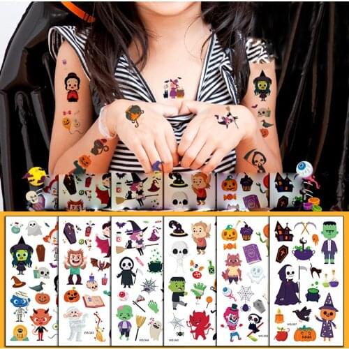 Waterproof Halloween Tattoo Sticker for Children Face Arm Leg Cartoon Temporary Stickers Kid Party Toy
