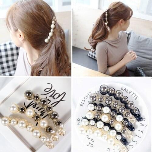 1Pc Pearls Crystal Hairpins Hair Clips Banana Headwear Women Girls Vintage Pearl Hairgrips Ponytail Barrettes Hair Accessories