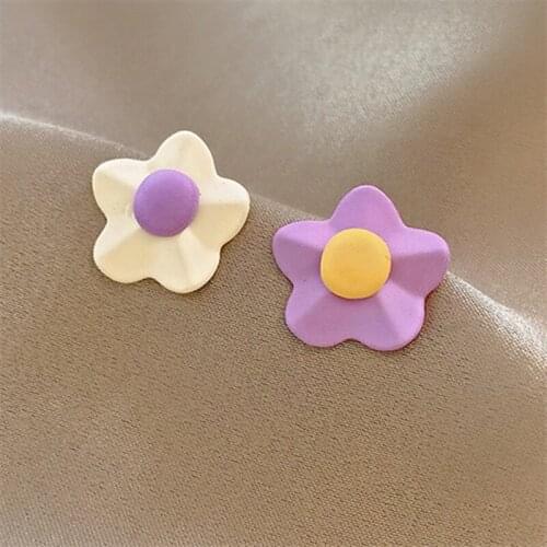 925 Silver Needle Korean Summer Fresh Contrast Flower Temperament Earrings Cute Candy Color Simple Flower Earrings Women Jewelr