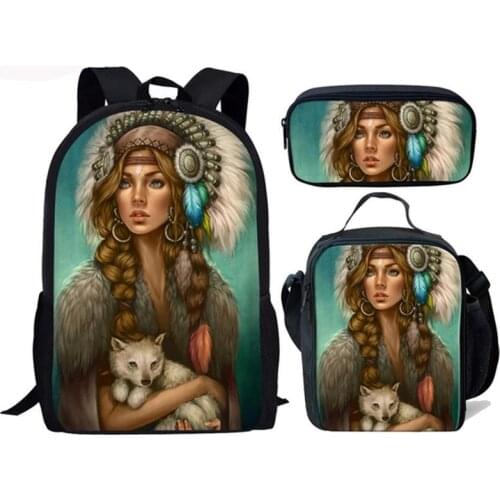 Women Black Backpack Fashion School Bag Art Hair Africa Women Cat Printing Backpack 3Pcs Light Outdoor Portable Bags