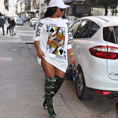 New women o-neck long sleeve poker playing cards print above knee sweatshirt dress fashion casual