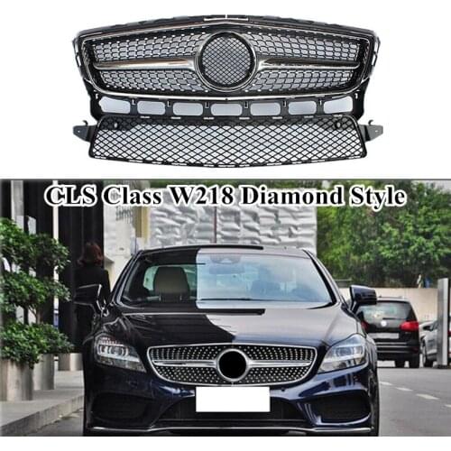 1 Piece ABS Diamond Style Air Intake Grill Grille For M-ercedes B-enz CLS Class W218 2012 2013 2014 Black Silver Mesh Grille