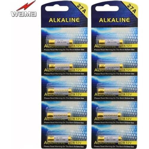 10pcs/lot Wama 27A 12V Primary Dry Batteries MN27 A27 L828 VR27 Alkaline Battery for Doorbell Flashlight Calculator Mercury Free