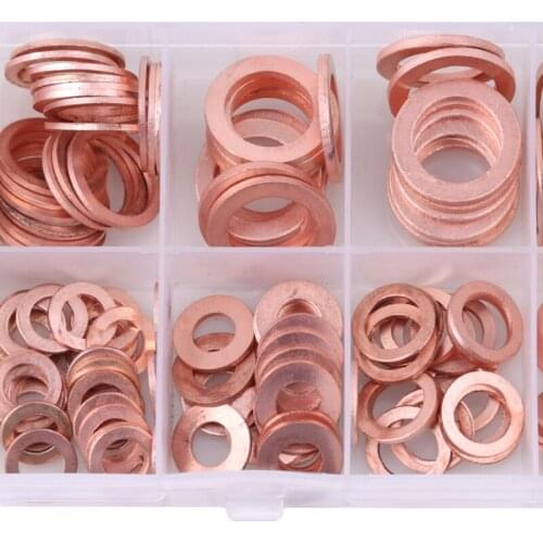 200Pcs Copper Sealing Washer Gasket Nut Bolt Set Washer Sump Plug Oil Flat Ring Seal Assortment Tool Box