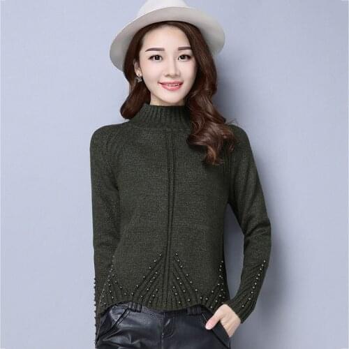 2021 Spring Autumn Women Sweater Long Sleeve Knitted Sweater Women Pullover Sweaters Jumper Beaded Sweater Pull Knitwear C-12