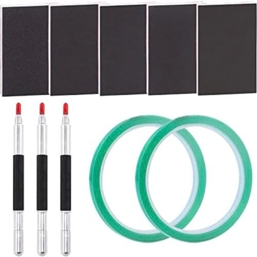 3 Double Headed Glass Marking Pens 5 Polishing Sponges 2 Positioning Tapes