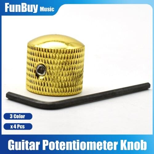 4pcs Metal Dome Tone Tunning Knob with Hexagon Screws Lock Volume Control Buttons for Electric Guitar Bass Black/Chrome/Gold