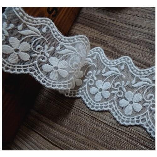 5yards/lot Width 5cm White Cotton Embroidered Mesh Lace Fabrics, Crochet Lace Trim, Free Shipping RS586