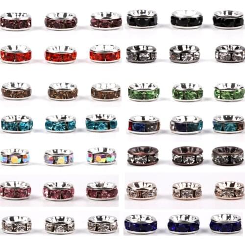 50pcs Gold Silvers Rhinestone Rondelles Crystal Loose Spacer Beads Charm For Jewelry Making DIY Accessories 6 8 10mm