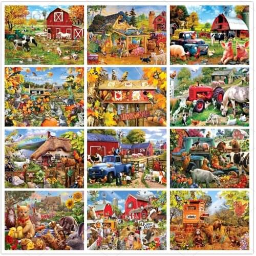 5D Diy Diamond Embroidery Cat Dog Pig Animals Cross Stitch Farm Autumn Scenery Diamond Painting Wall Art Home Decor Decal