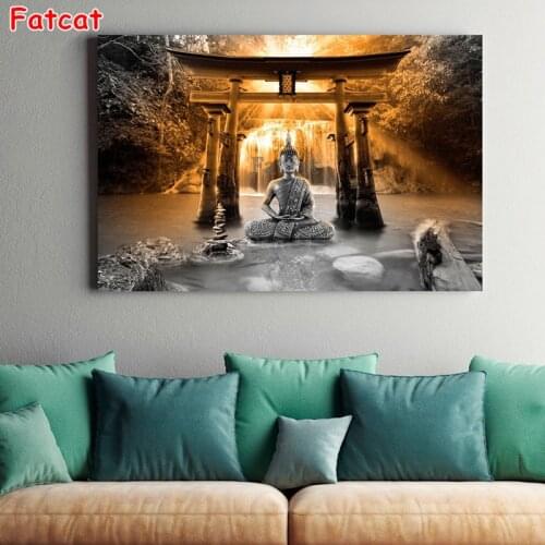 Full Square Drill 5D Diy Diamond Painting Buddha Smile Mosaic Diamond Embroidery Orange Landscape Sale Rhinestones Kits PP2133