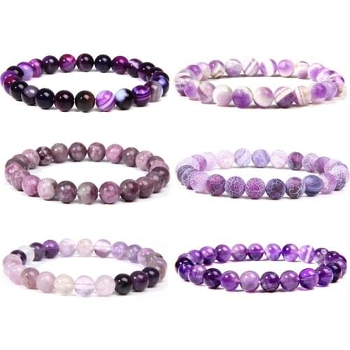 Natural purple Amethysts agates Chalcedony stone beads bracelet jewelry for women men femme homme purple gem stone bracelet gift