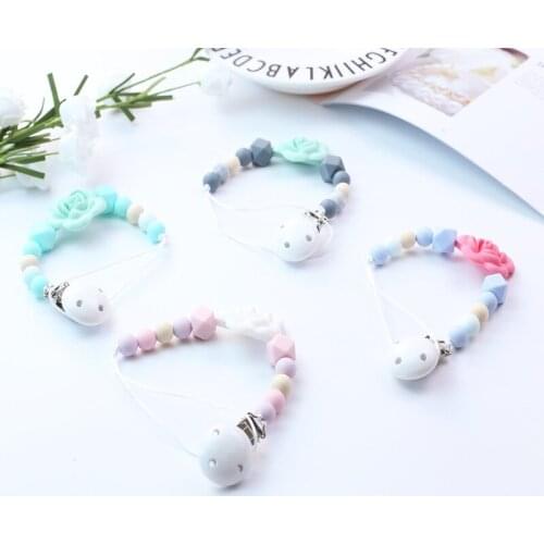Pacifier Clip Chain Baby Infant Soothie Accessories Silicone Flower Beads Paci Holder Clips Teether Prevent drop Toy 0818-2