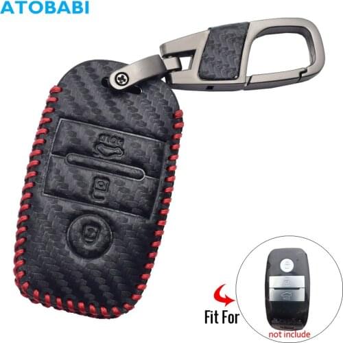 Carbon Leather Car Key Case For Kia K3 Cerato K4 Forte KX3 Optima KX5 Sportage R 3 Button Smart Keychain Remote Fob Shell Cover