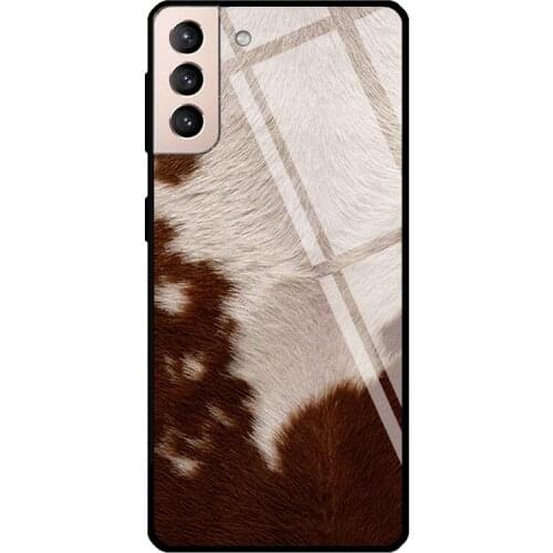Cow Milk Cowhide Farm Animal Brown Tempered Glass Cover For Samsung Galaxy S21 Ultra S20 FE S8 S9 S10 Plus Note 10 20 Case