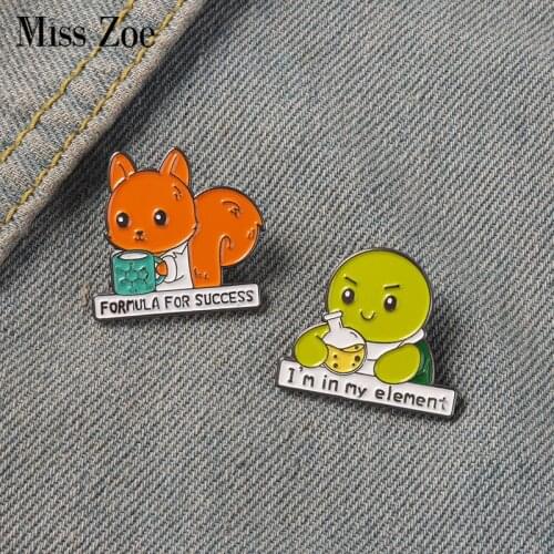 Science Animal Enamel Pins Formula Element Fox Tortoise Brooches Bag Hat Lapel Pin Badge Men Women Jewelry Gift for Girl Boy