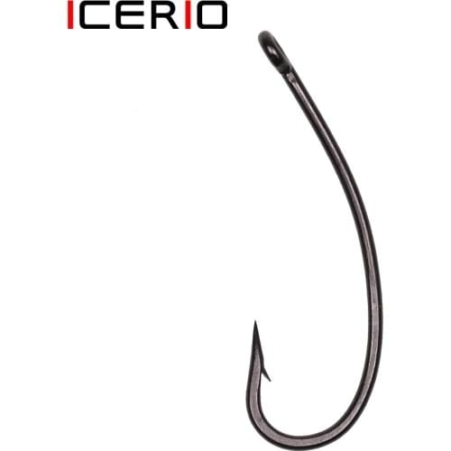 ICERIO 30pcs/pack Long shank Coated Carp Hook Matt Black Curved Shank Carp Fishing Rig Hooks