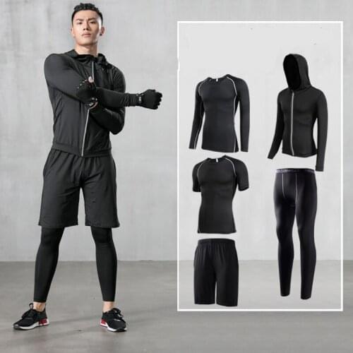 5PCS/Set Compression Sports Suits Mens Running Sets Quick Dry Basketball Tights Gym Fitness Sportswear Jogging Training Clothes