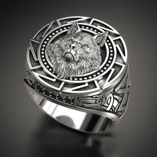 2021 Hot Steampunk 3D Myth Warrior Wolf Head Rings For Men Vintage Silver Color Male Jewelry Hip Hop Punk Party Accessories Gift