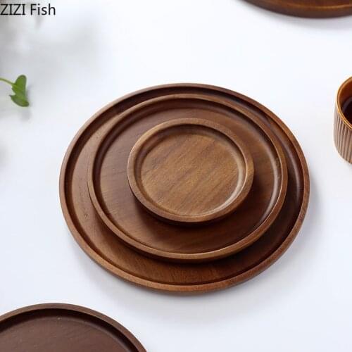 Whole Wood Lovesickness Wood Solid Wooden Pan Plate Fruit Dishes Saucer Tea Tray Dessert Dinner Plate Round Shape Tableware Set