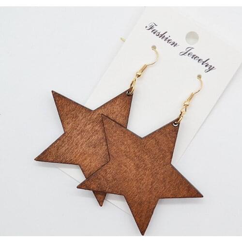Natural Wood Star Dangle Earrings for Women
